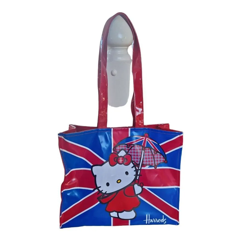 Harrods Large Hello Kitty British Flag Rare Zip Tote Shoulder Bag Sanrio NWOT